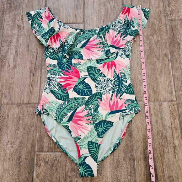 Matilda Jane Palm Tree Paradise Green/Pink Ruffle One Piece Swimsuit Size M - Picture 5 of 13